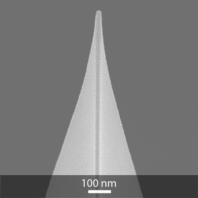 SEM image of Opus conductive platinum Pt coated AFM tip SEM image of Opus conductive platinum Pt coated AFM tip